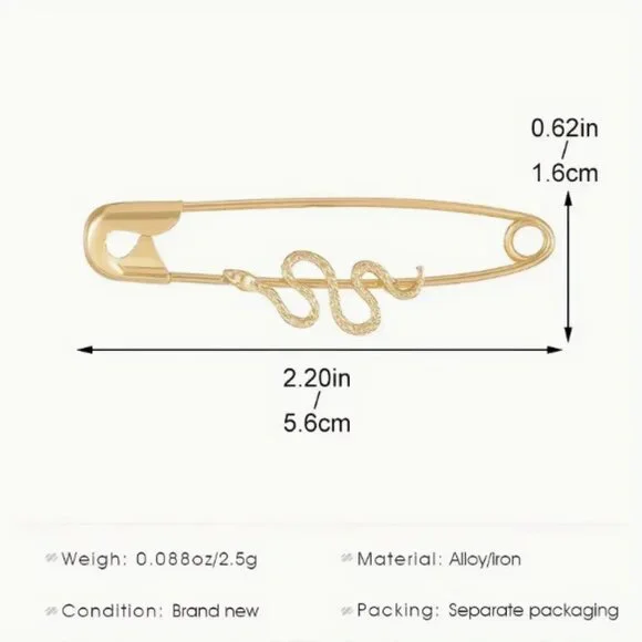 Mixed Metals Gold & Silver Snake Safety Pin Earrings NEW - Picture 6 of 7